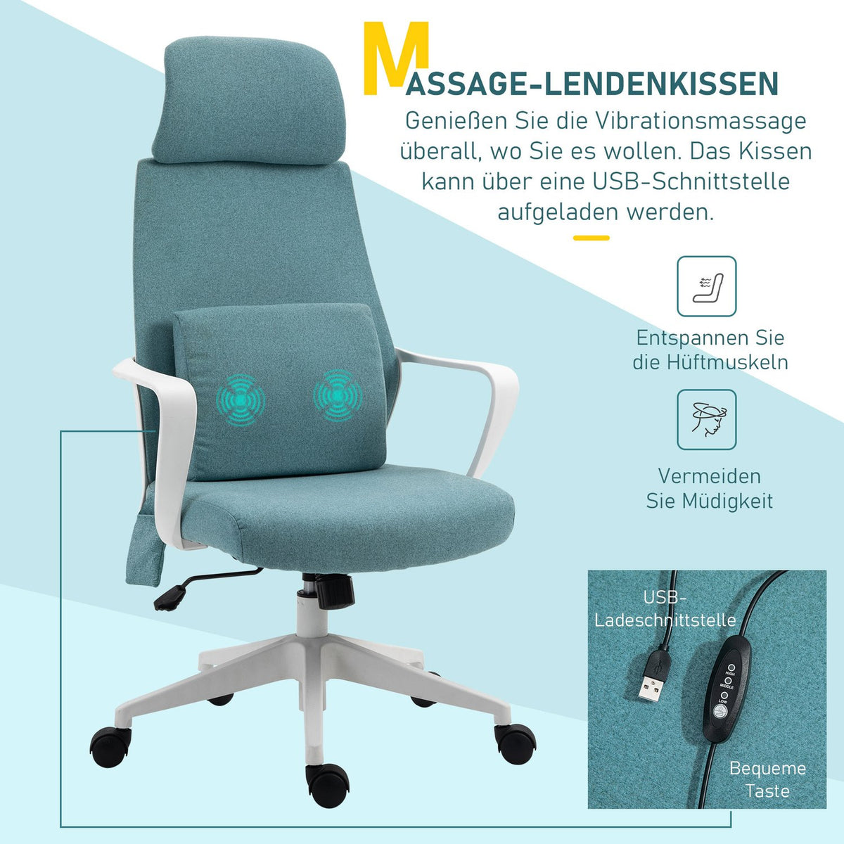 Ergonomic Executive Chair Height-Adjustable, Massage Function, Gaming Chair, Nylon, Blue, 62X60X114-122Cm