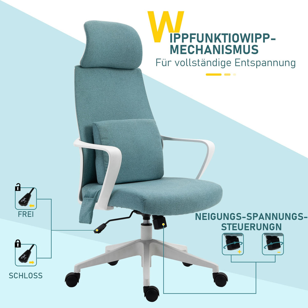 Ergonomic Executive Chair Height-Adjustable, Massage Function, Gaming Chair, Nylon, Blue, 62X60X114-122Cm