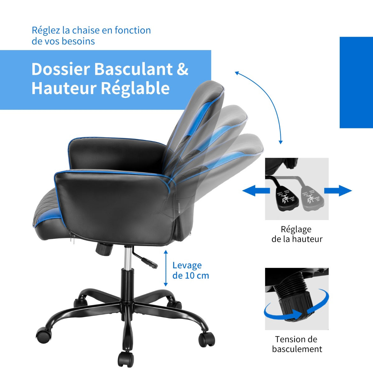 Ergonomic Gaming Chair, Height Adjustable, PVC Leather