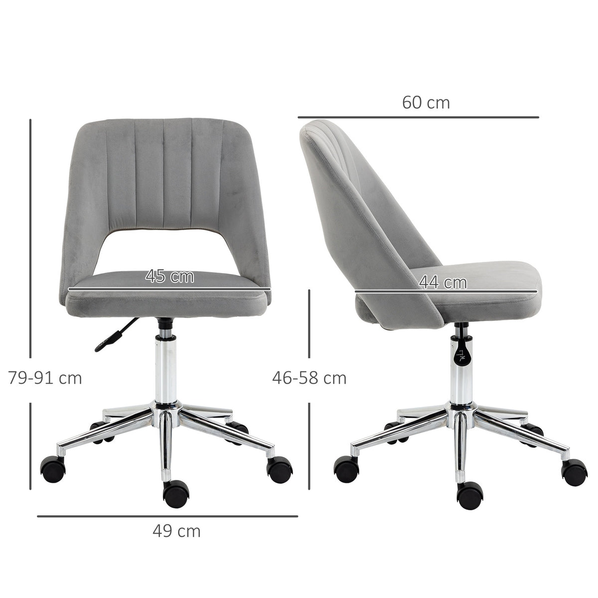 Ergonomic Grey Velvet Office Chair with Adjustable Height