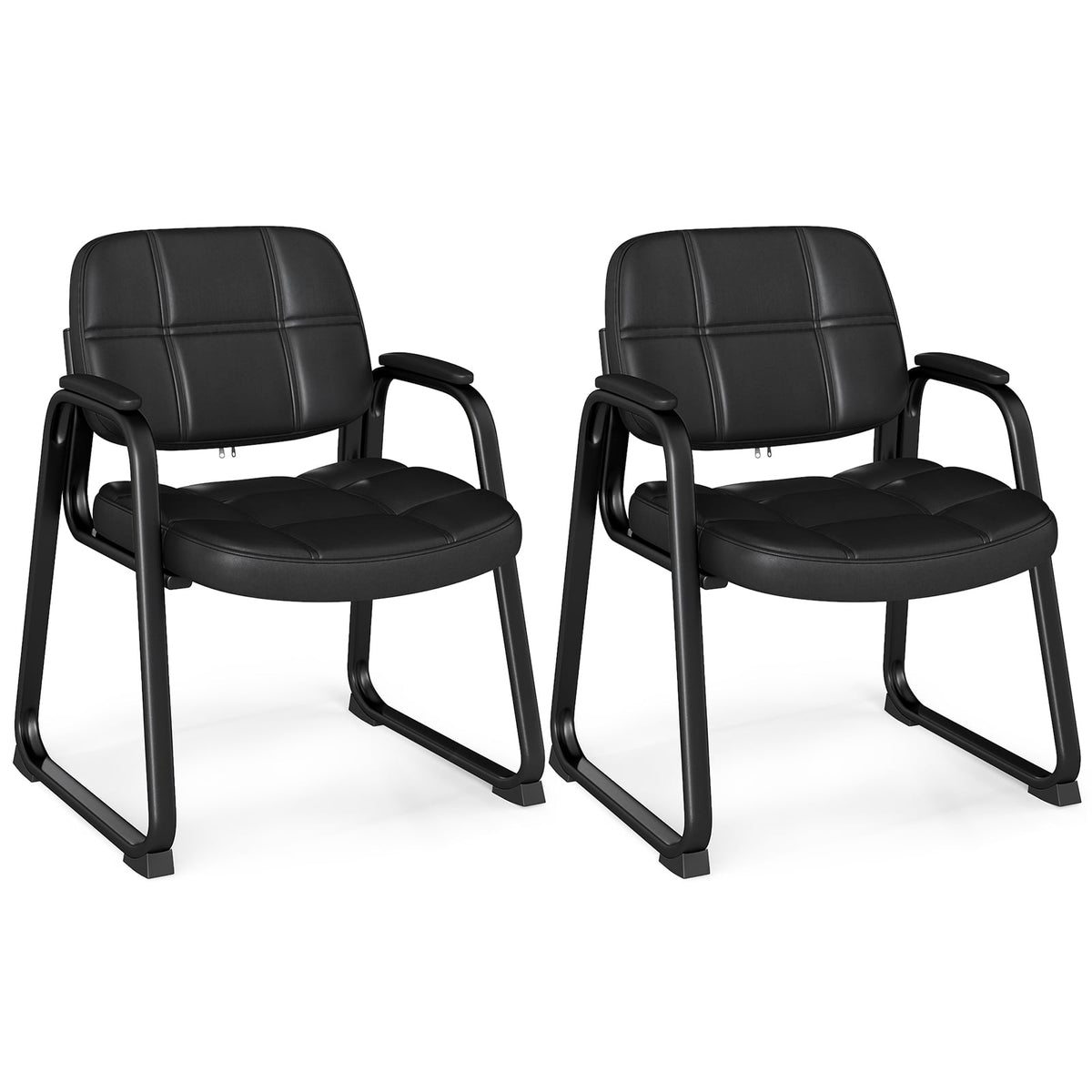 Ergonomic Guest Chair Set with Metal Frame, Black