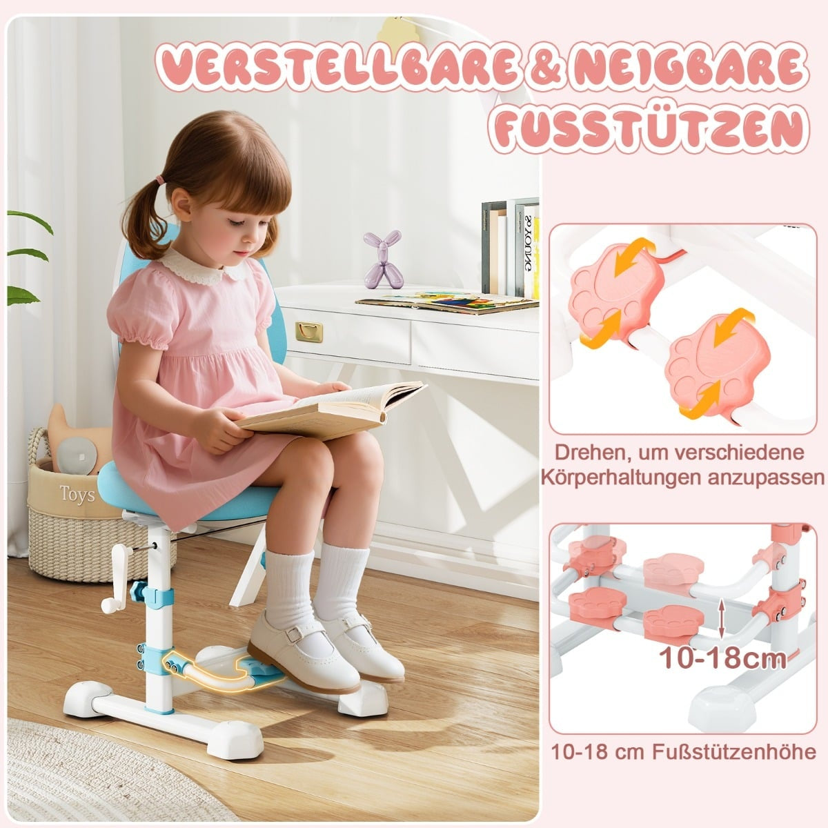 Ergonomic Kids Desk Chair with Adjustable Backrest and Footrest