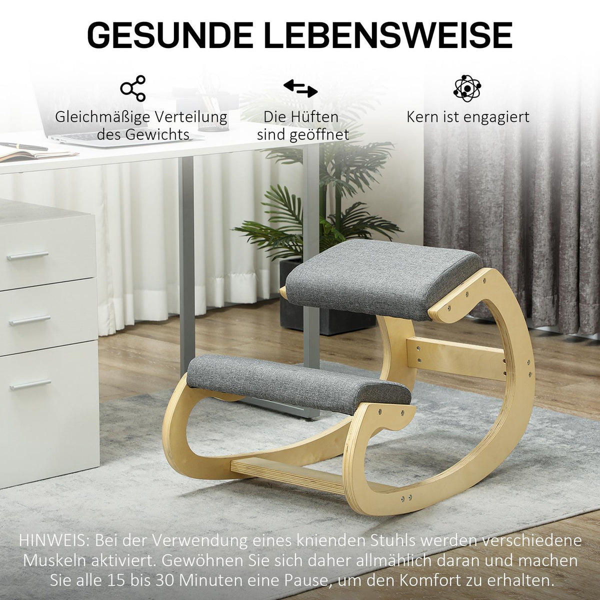 Ergonomic Knee Stool Rocking Knee Chair Desk Chair for Home Office Improve Posture Gray