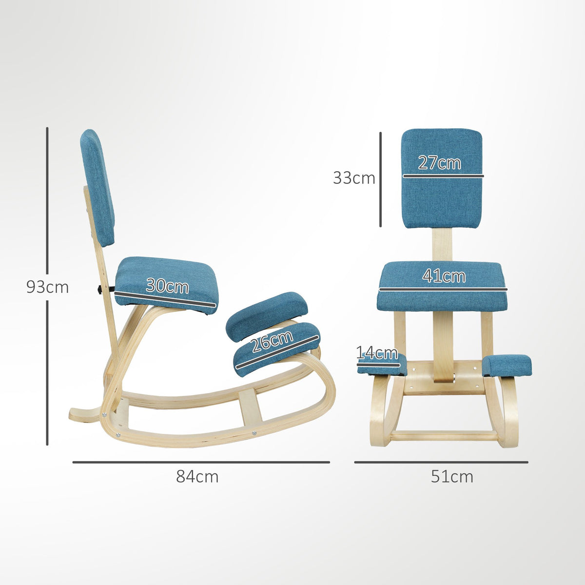 Ergonomic Kneeling Chair, Dark Blue, Birch Wood Frame