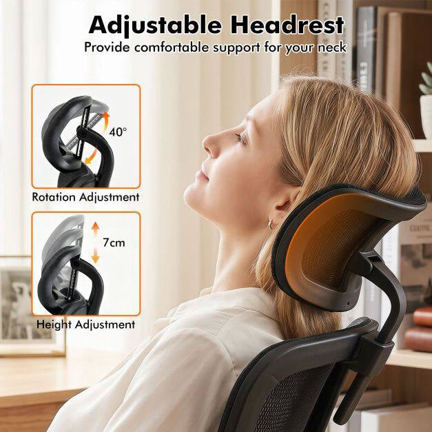 Ergonomic Mesh Office Chair, Adjustable Armrests & Headrest, Black