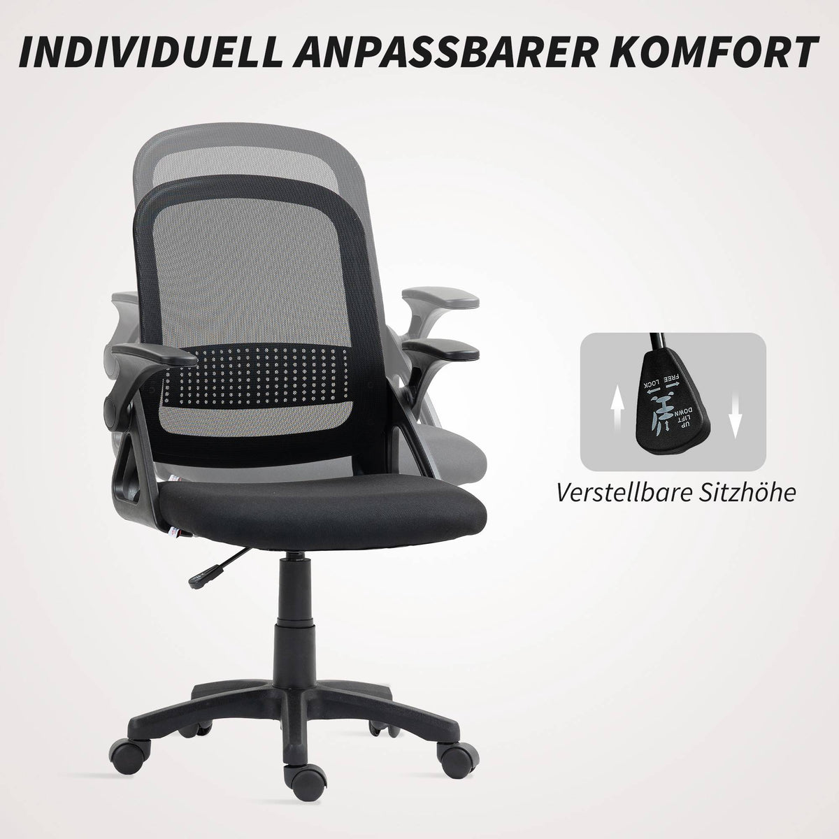 Ergonomic Mesh Office Chair with Foldable Arms, Black