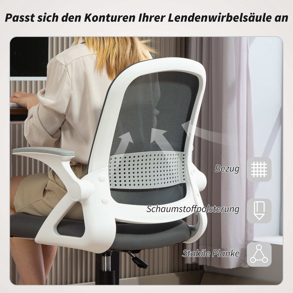Ergonomic Mesh Office Chair with Foldable Arms, Gray