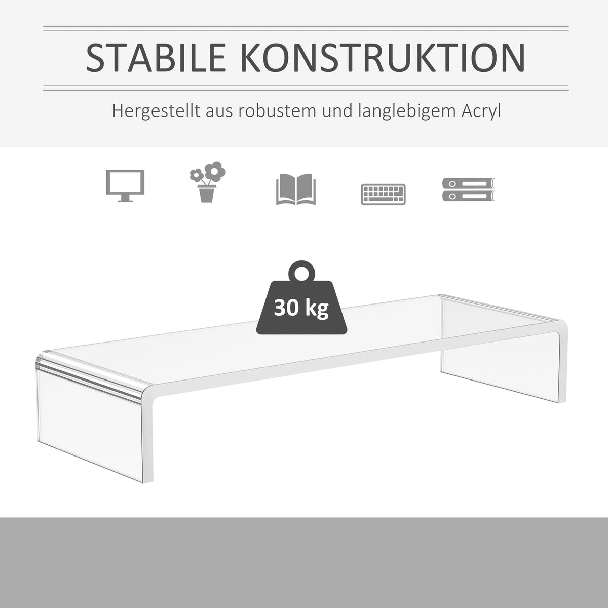 Ergonomic Monitor Stand Acrylic Screen Stand For Laptop, Computer, Notebook, Transparent, 53X19X9Cm