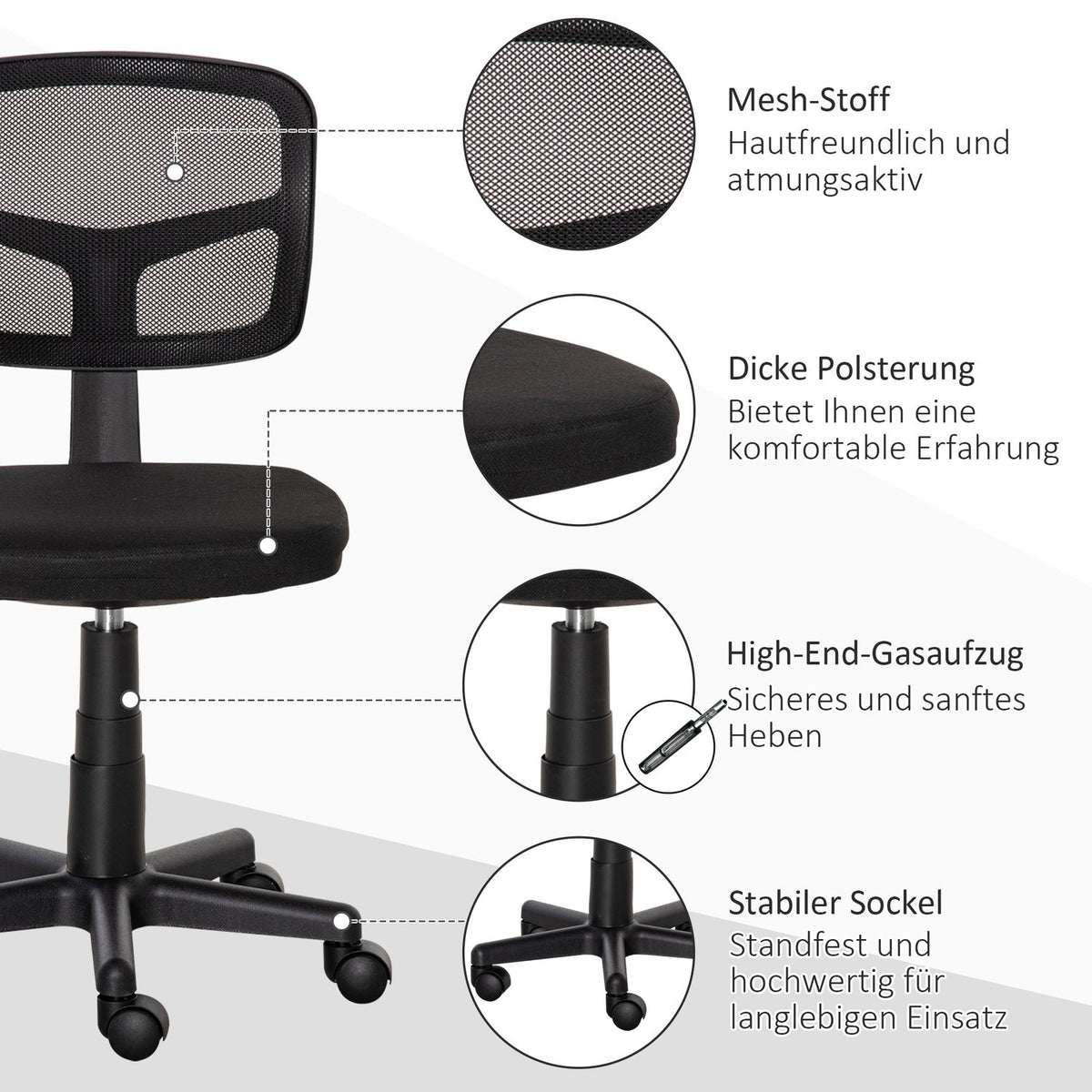 Ergonomic Office Chair, Adjustable Height, Black Mesh