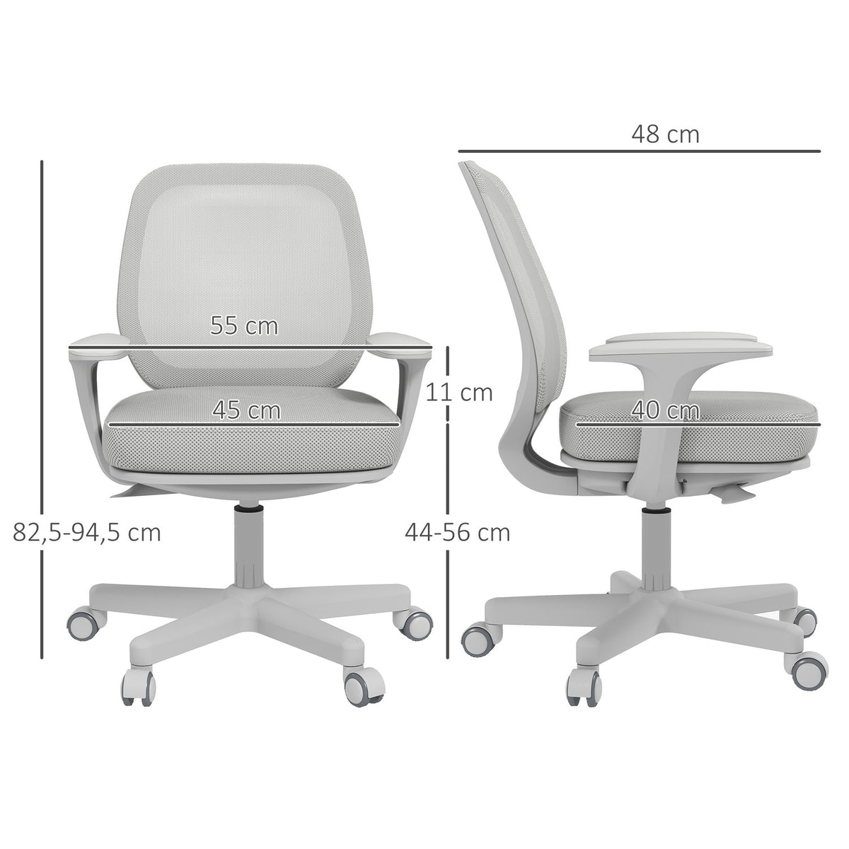 Ergonomic Office Chair, Adjustable Height, Grey, 360° Swivel