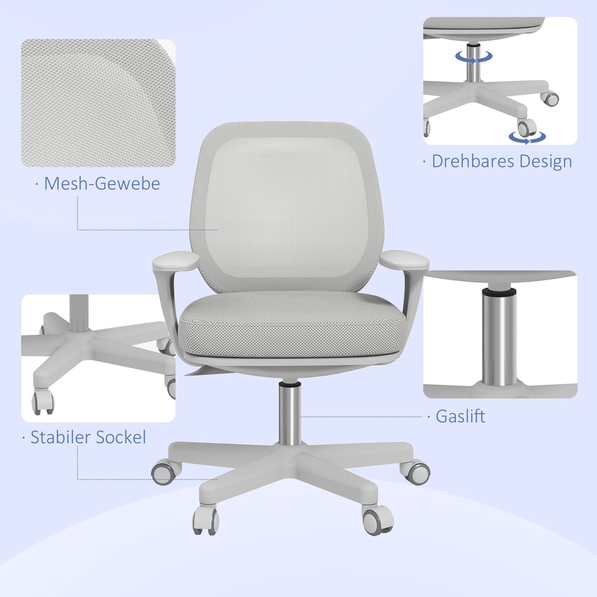 Ergonomic Office Chair, Adjustable Height, Grey, 360° Swivel