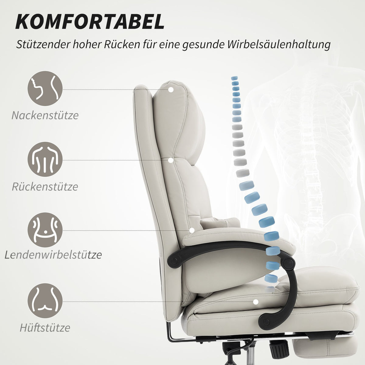 Ergonomic Office Chair, Adjustable, Lumbar Support, Light Grey