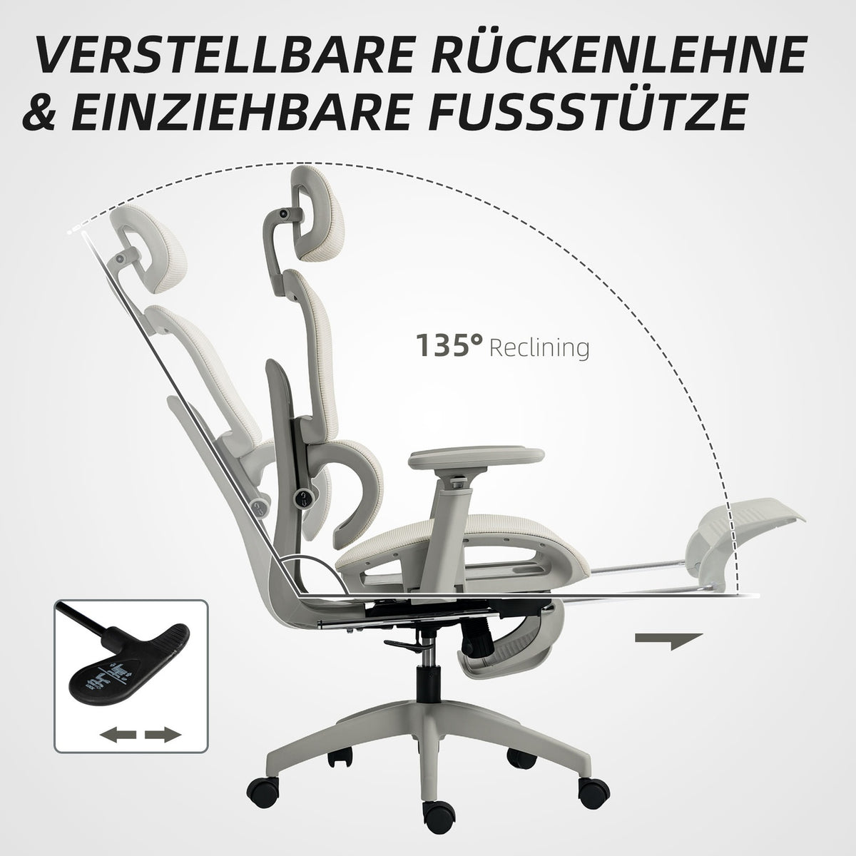 Ergonomic Office Chair, Adjustable Mesh, Armrests, Beige