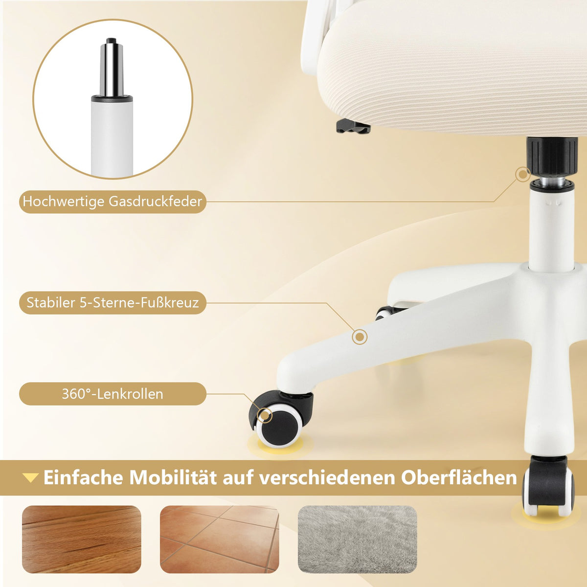 Ergonomic Office Chair, Beige, Folding Arms, Lumbar Support