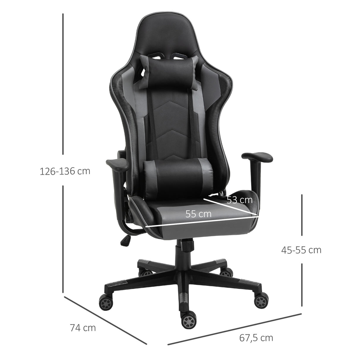 Ergonomic Office Chair Gaming Chair, Swivel Chair Made Of Faux Leather And Foam, Black, 67.5X74X126-136Cm