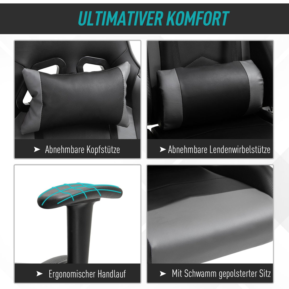 Ergonomic Office Chair Gaming Chair, Swivel Chair Made Of Faux Leather And Foam, Black, 67.5X74X126-136Cm