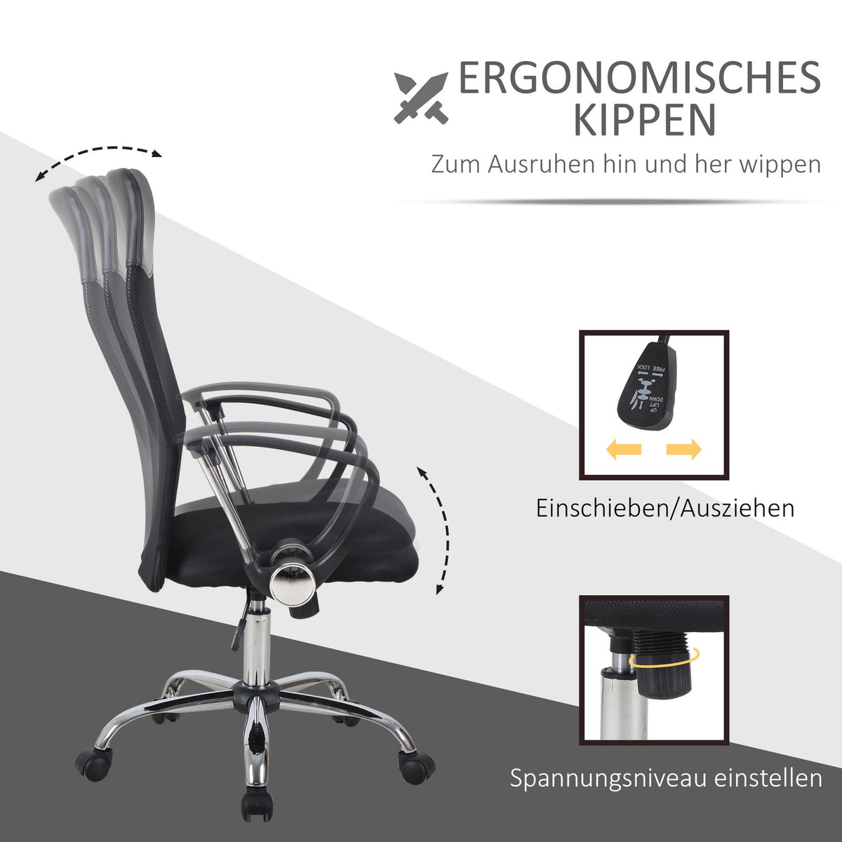 Ergonomic Office Chair, Gaming Chair, Swivel Chair With Rocker Function, Height-Adjustable Desk Chair, Foam, Mesh, Black