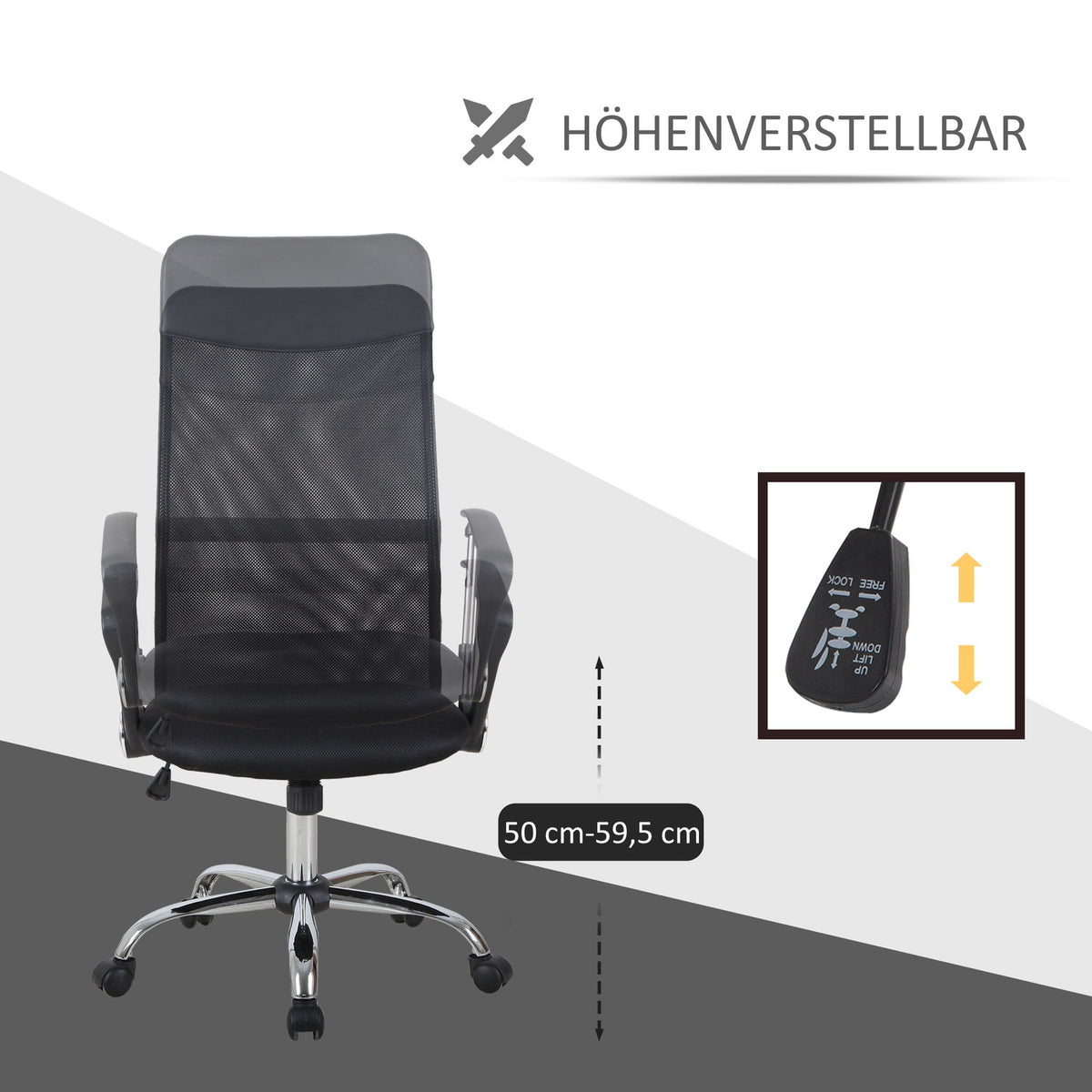 Ergonomic Office Chair, Gaming Chair, Swivel Chair With Rocker Function, Height-Adjustable Desk Chair, Foam, Mesh, Black