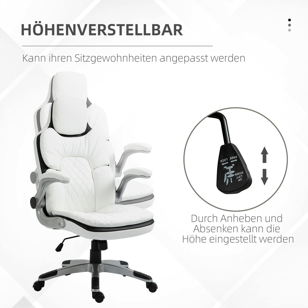 Ergonomic Office Chair Height-Adjustable, Folding Armrests, Rocker Function, 69X67X113-121Cm