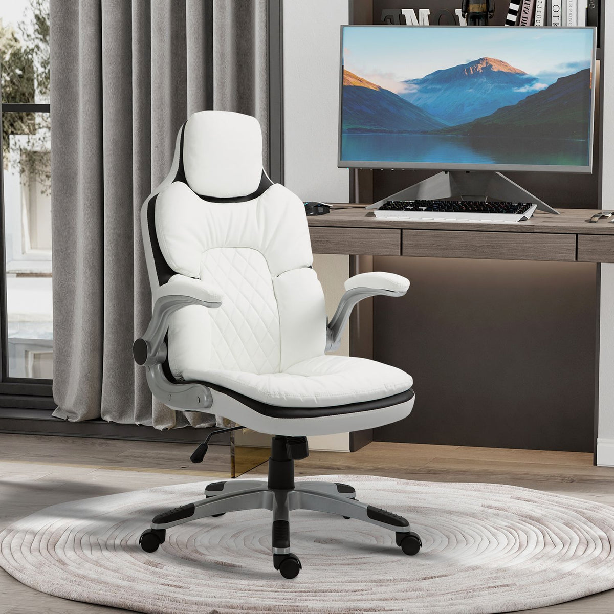 Ergonomic Office Chair Height-Adjustable, Folding Armrests, Rocker Function, 69X67X113-121Cm