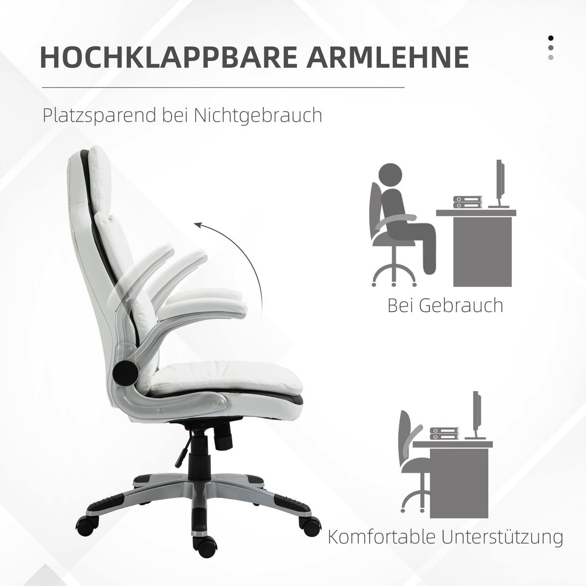 Ergonomic Office Chair Height-Adjustable, Folding Armrests, Rocker Function, 69X67X113-121Cm