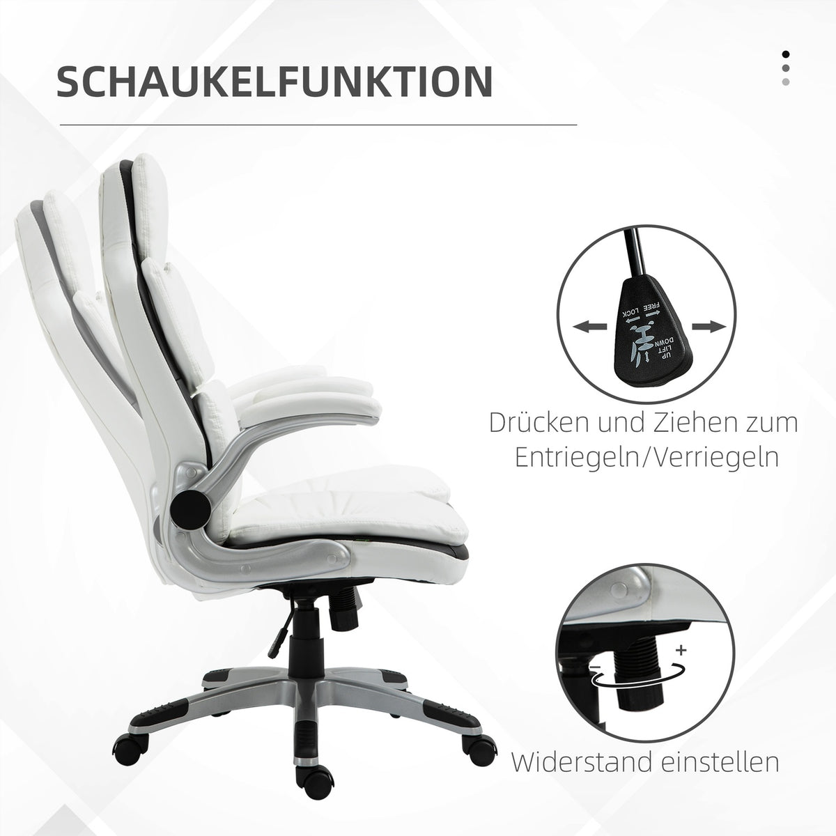 Ergonomic Office Chair Height-Adjustable, Folding Armrests, Rocker Function, 69X67X113-121Cm