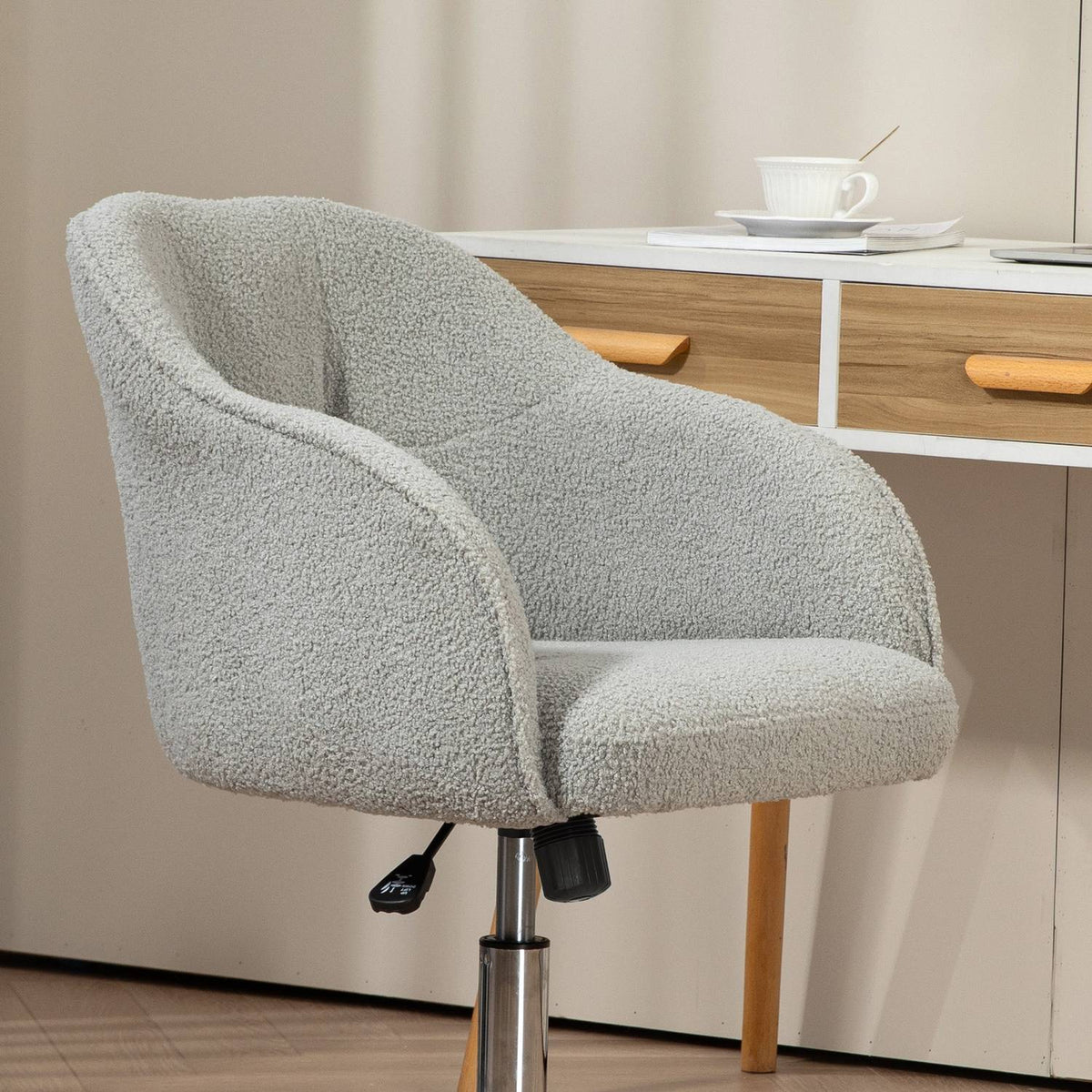 Ergonomic Office Chair, Teddy Fleece, Adjustable Height