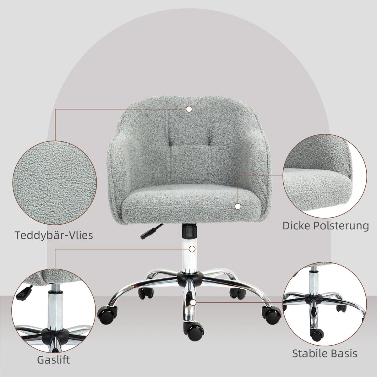 Ergonomic Office Chair, Teddy Fleece, Adjustable Height