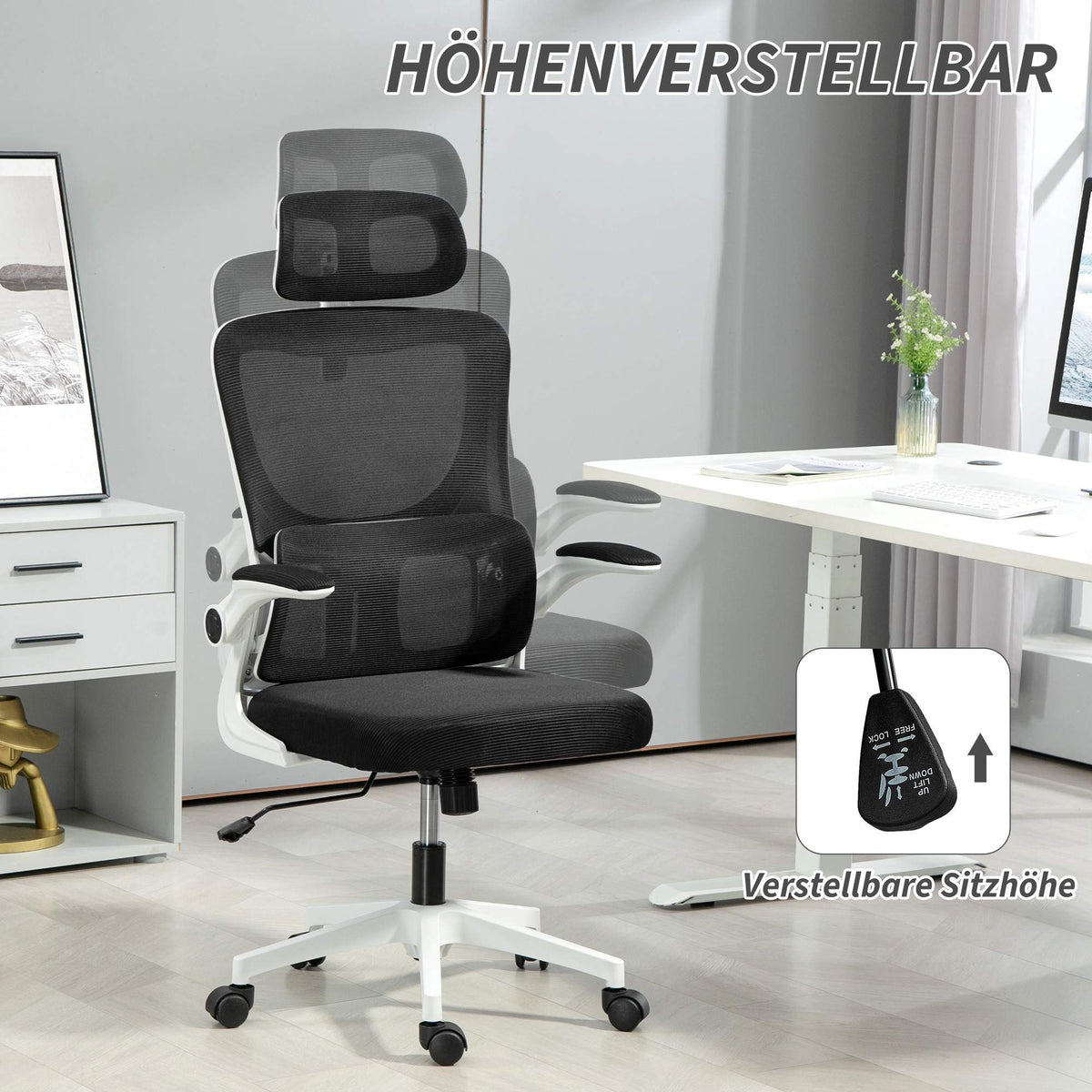 Ergonomic Office Chair with Adjustable Headrest, Black Mesh