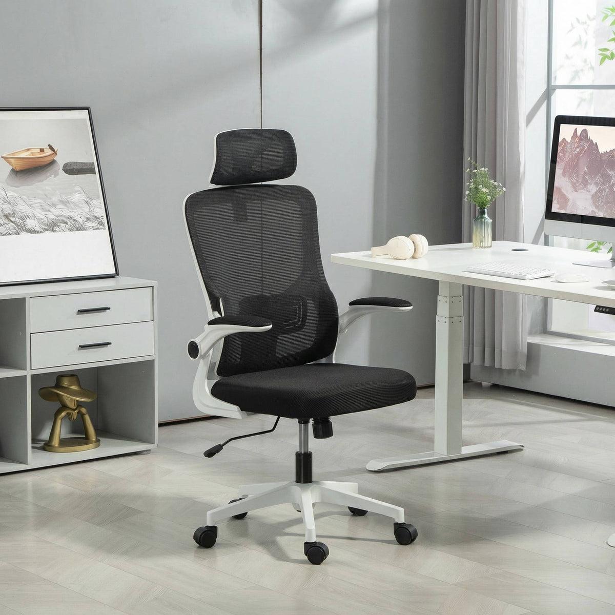Ergonomic Office Chair with Adjustable Headrest, Black Mesh