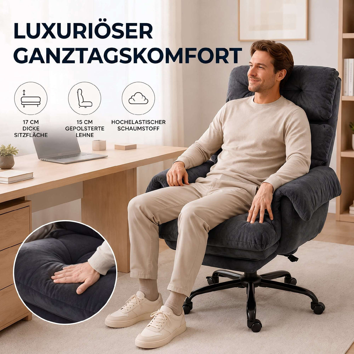 Ergonomic Office Chair with Adjustable Recline, Dark Grey