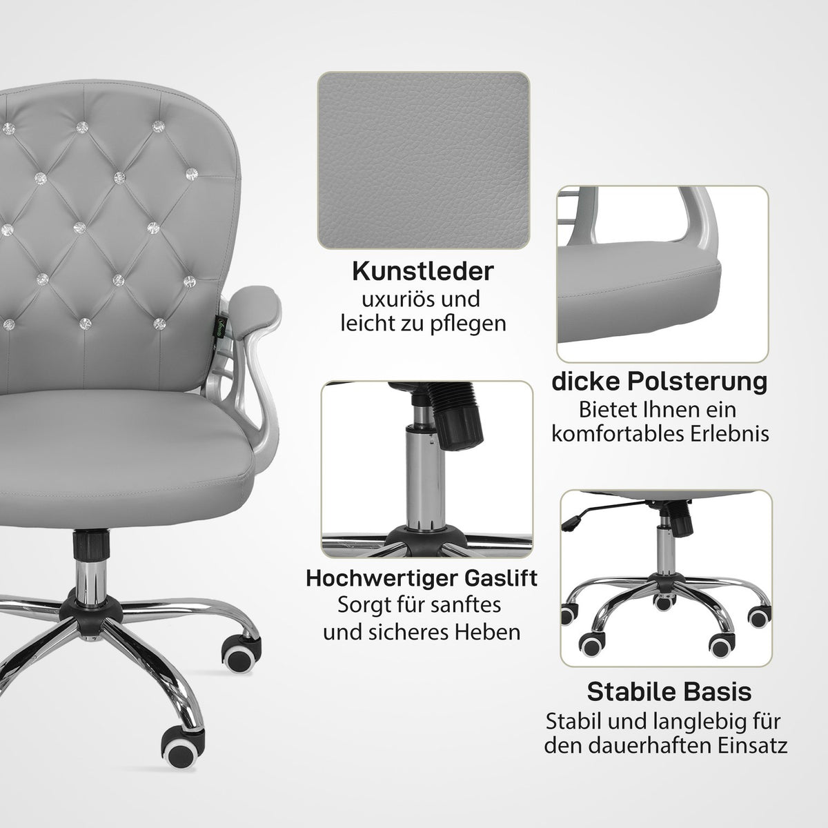 Ergonomic Office Chair with Armrests, Light Grey, Adjustable