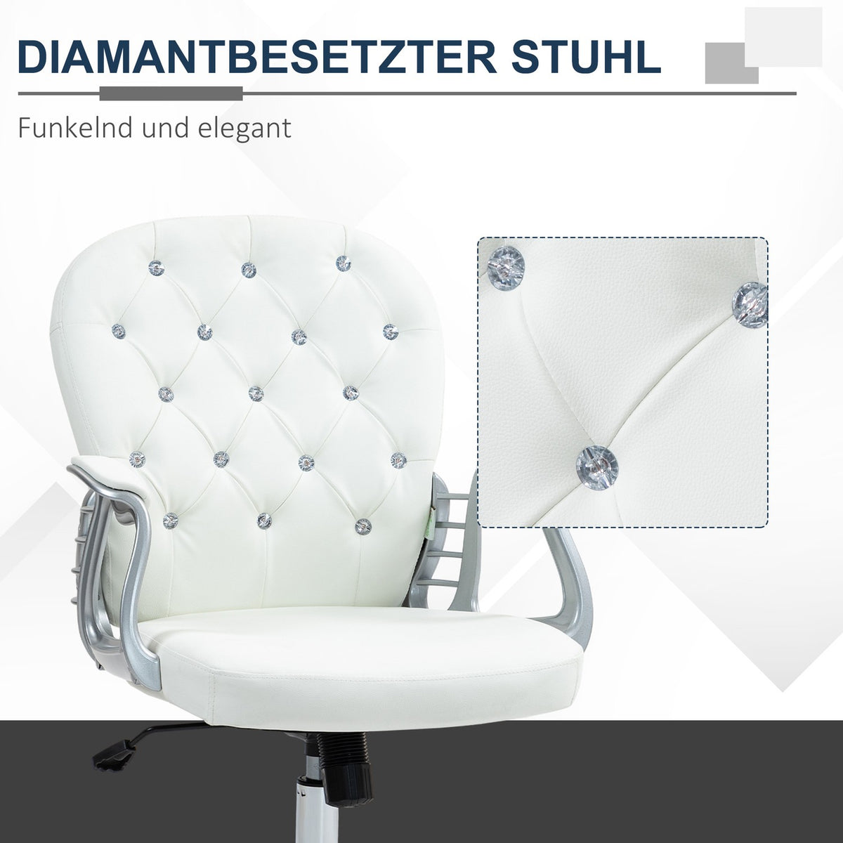 Ergonomic Office Chair with Armrests, White Leather-Look