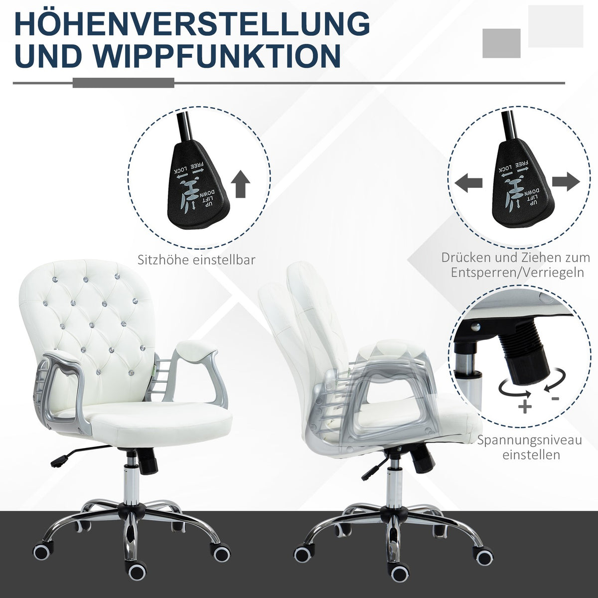 Ergonomic Office Chair with Armrests, White Leather-Look