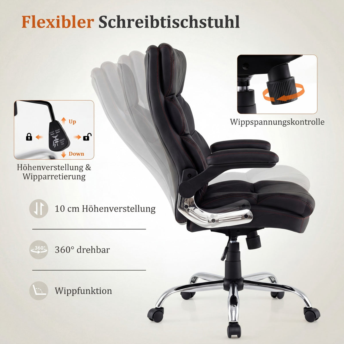 Ergonomic Office Chair with Foldable Armrests & Recline