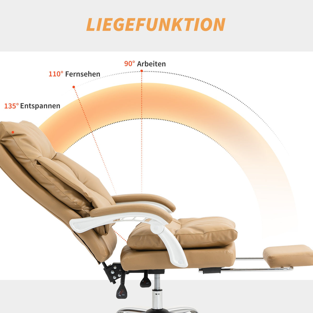 Ergonomic Office Chair with Lumbar Support, Reclining, Light Brown