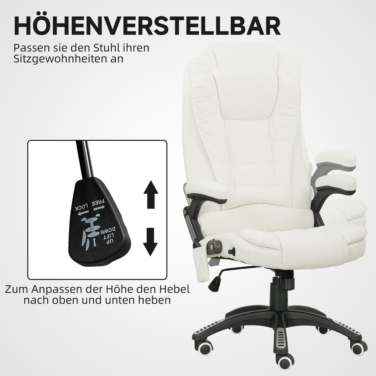 Ergonomic Office Chair with Massage, Cream White, 68x72x110-120 cm