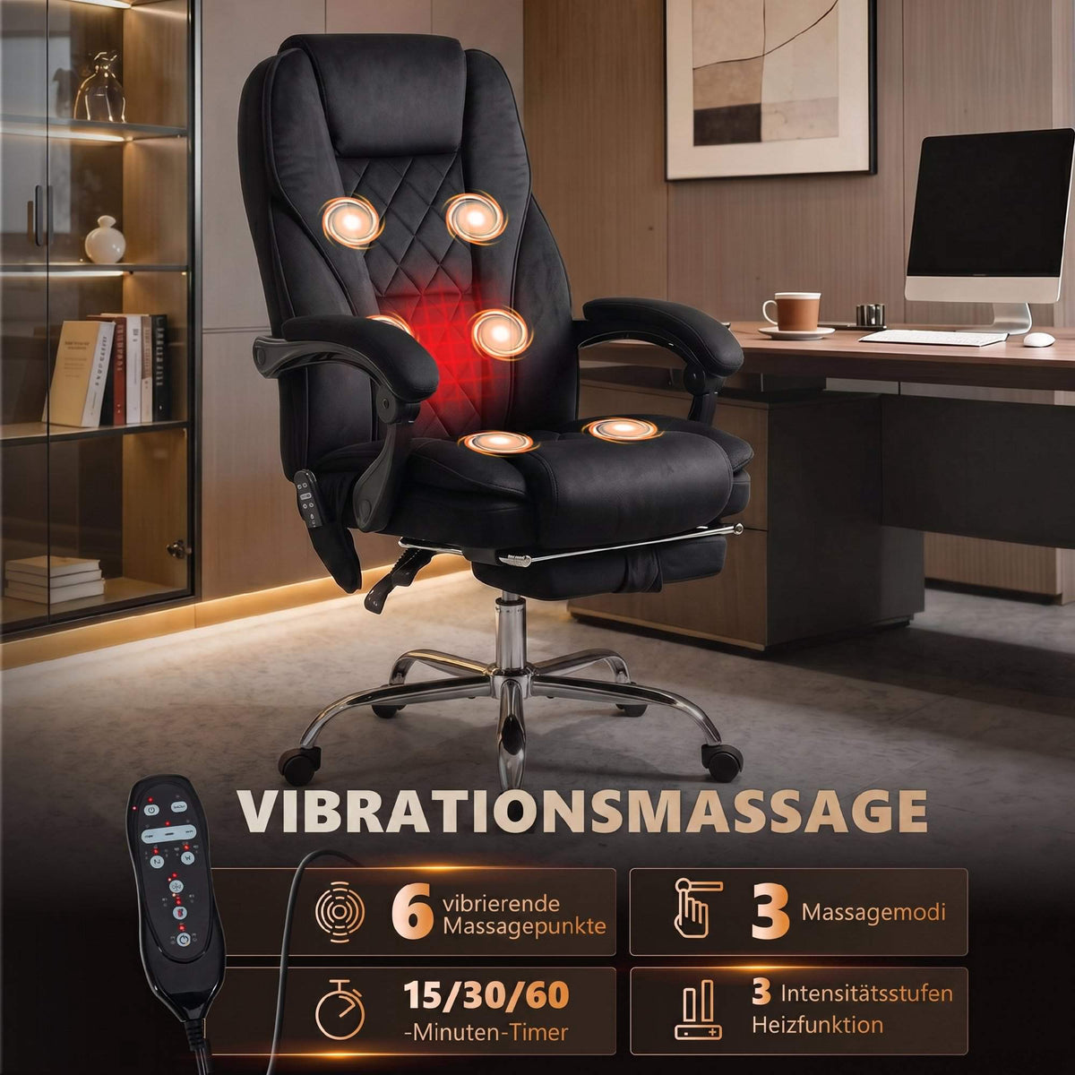 Ergonomic Office Chair with Massage, Footrest, Black