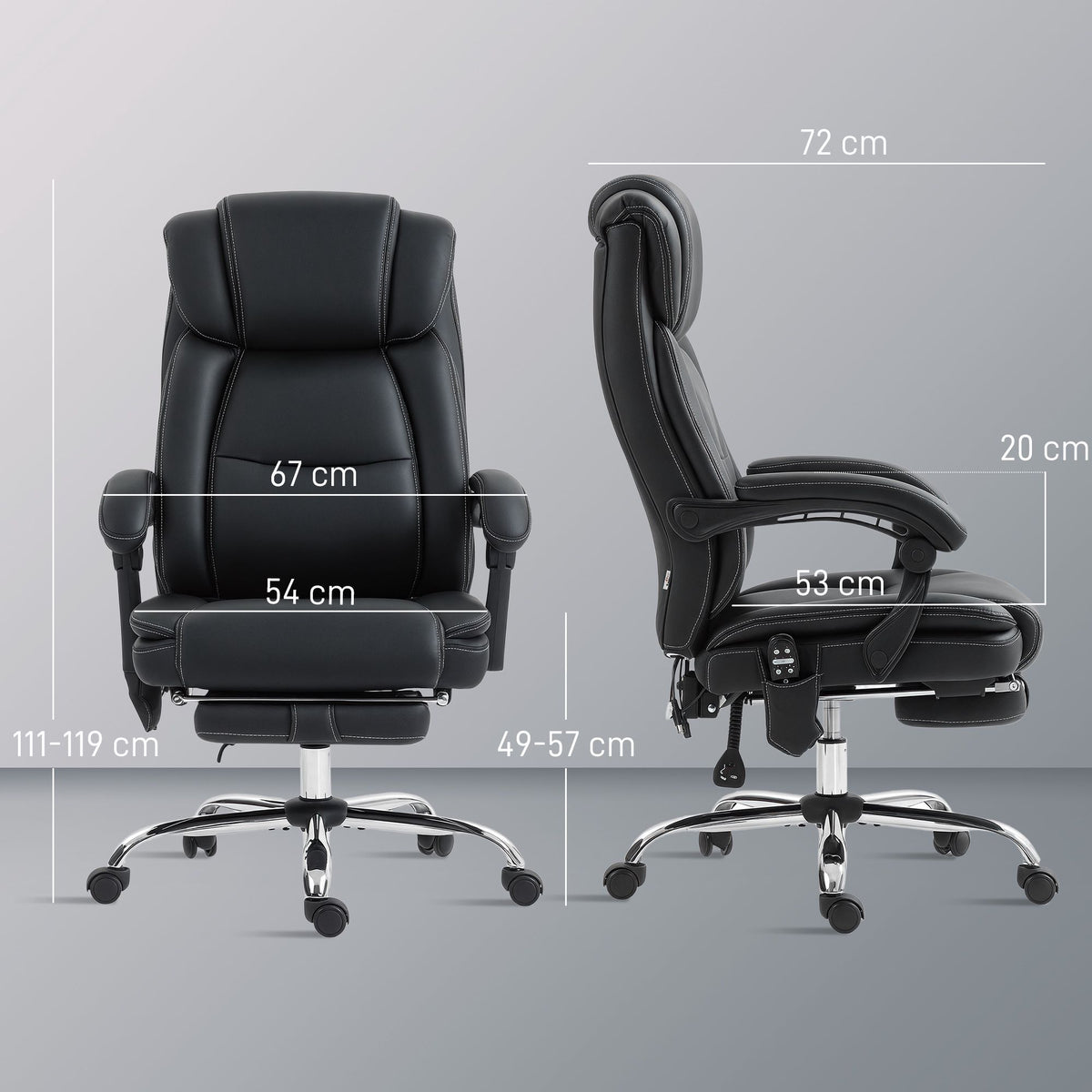 Ergonomic Office Chair with Massage, Footrest, Black Leather