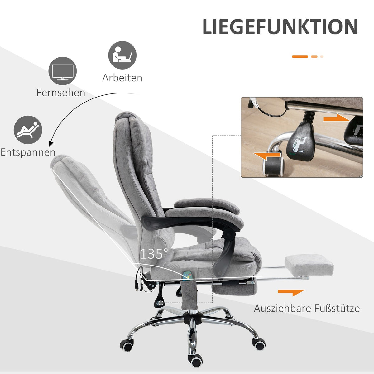 Ergonomic Office Chair with Massage, Recline & Heat, Gray