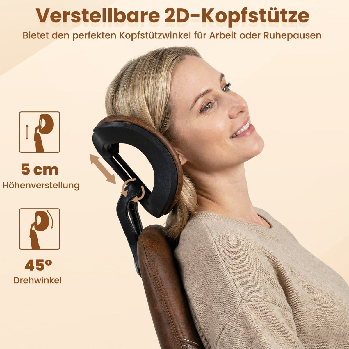 Ergonomic Office Chair with Suede Fabric, Adjustable Headrest