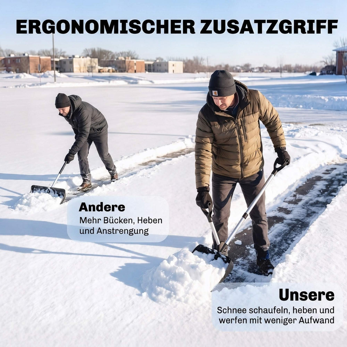 Ergonomic Snow Shovel with 45 cm Wide Plastic Blade