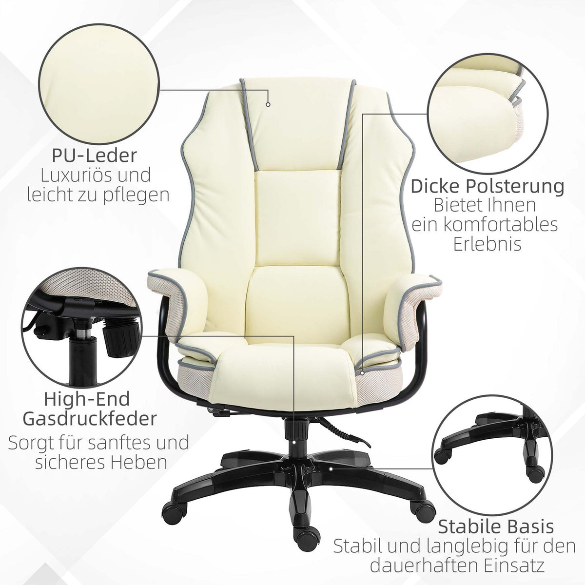 Ergonomic office chair backrest adjustable, height-adjustable desk chair with reclining function, cream