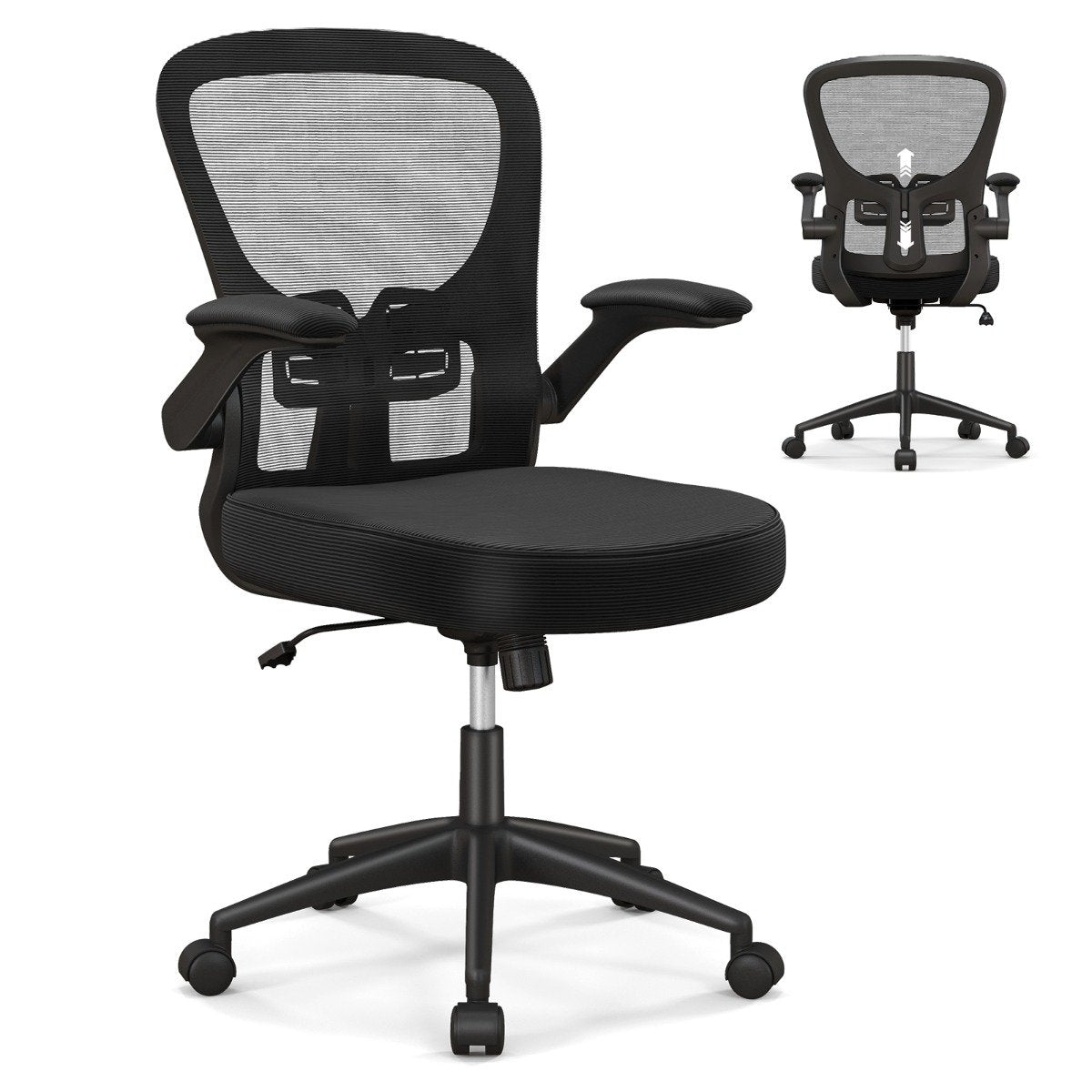 Ergonomic office chair with fold-up armrests & adjustable lumbar support & rocker function