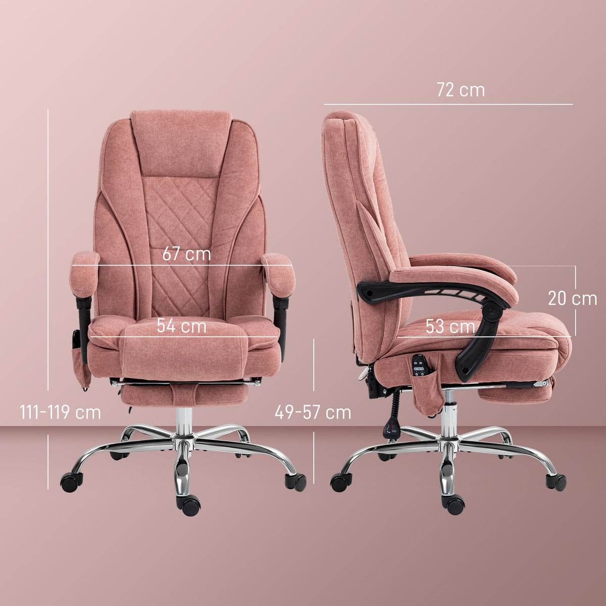 Ergonomic office chair with massage function, footrest, swivel, rollable, pink