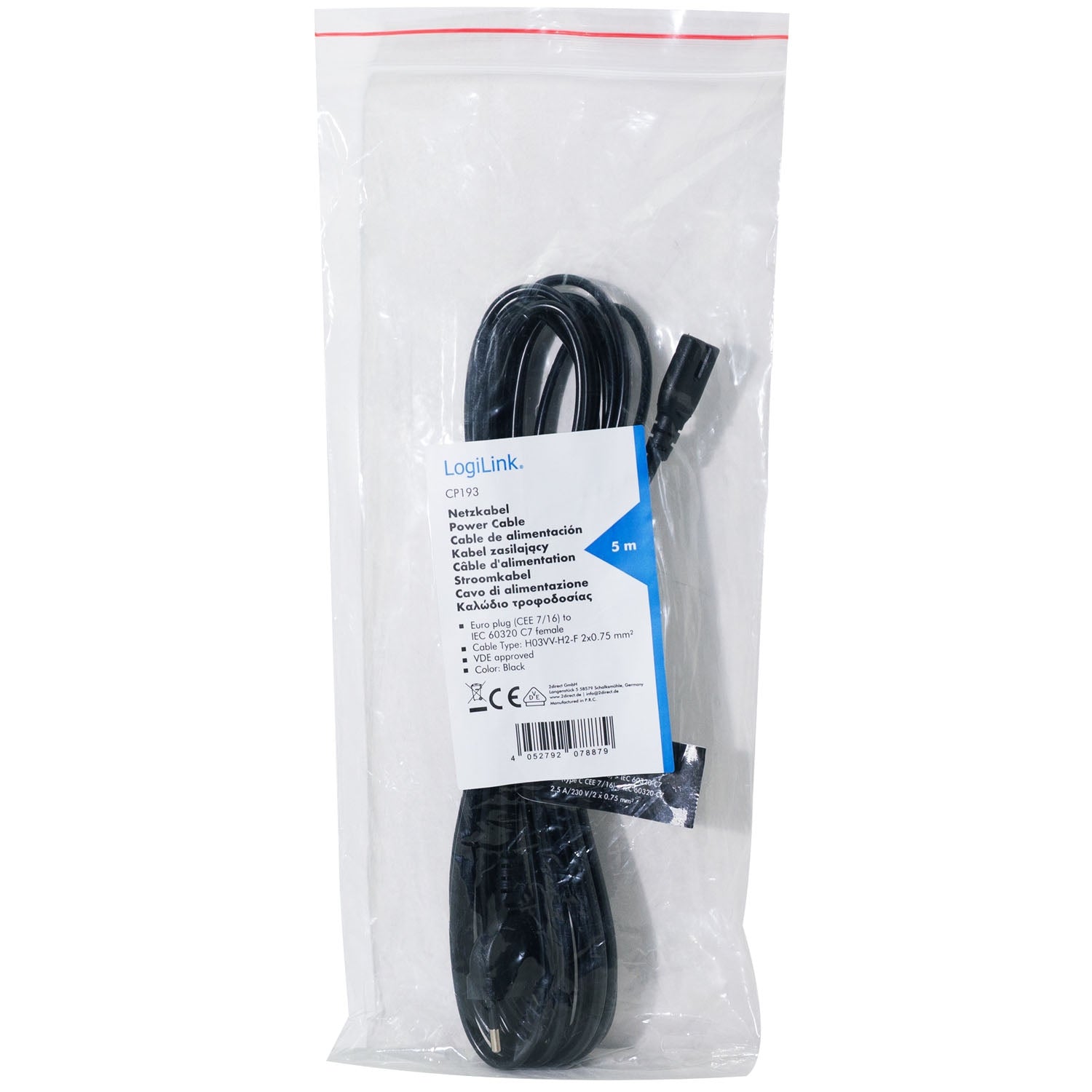 Euro Power Cable to C7, 5m, Black