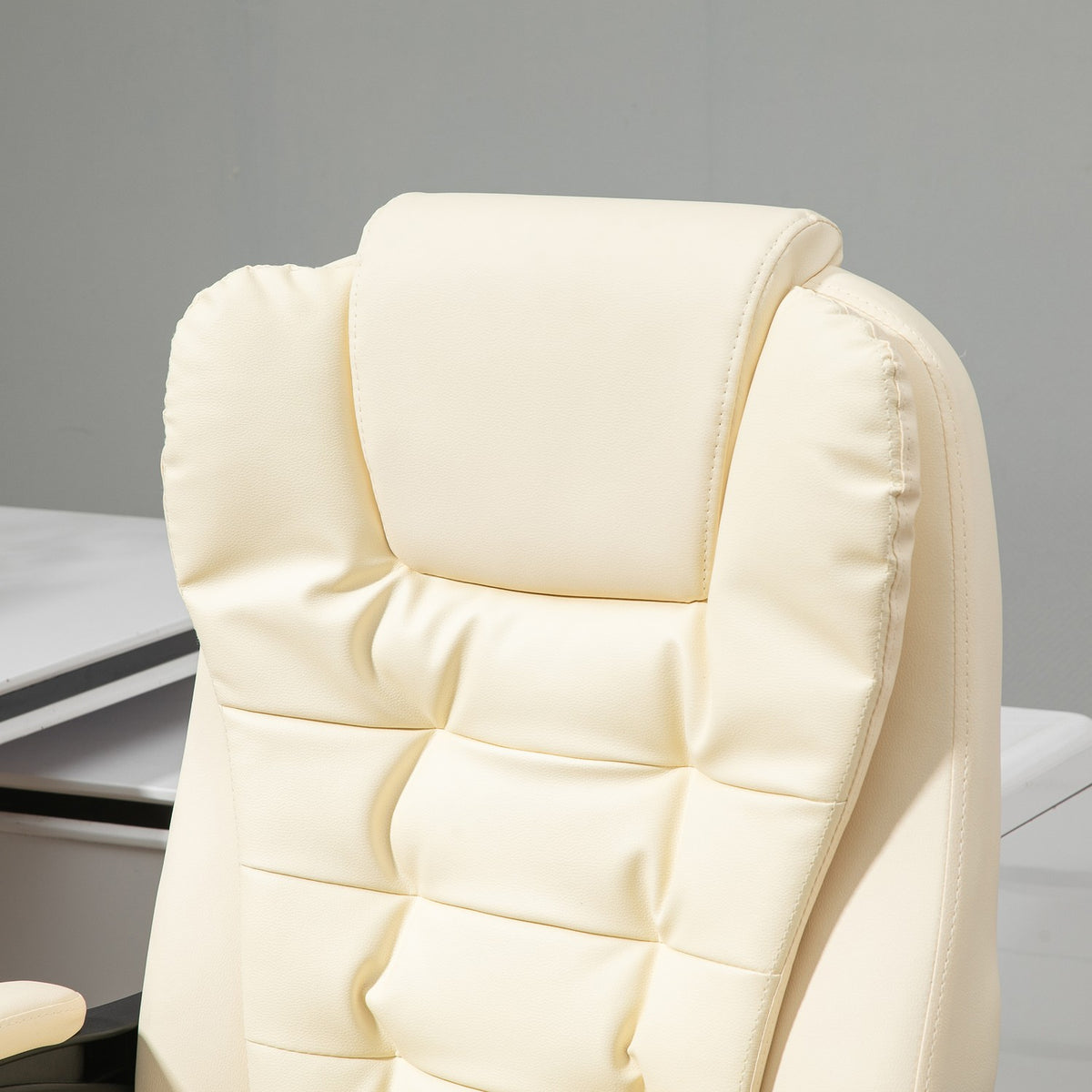 Executive Chair Office Chair With Footrest, Desk Chair With Tilt Function, Height-Adjustable Computer Chair With Armrest, Faux Leather, Cream