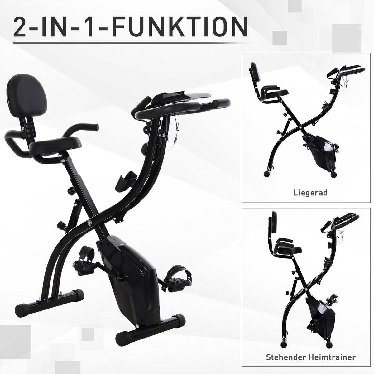 Exercise Bike 2-In-1 Bicycle Trainer Home Trainer Folding Exercise Bike With 8 Levels Of Adjustable Magnetic Resistance And 1 Pair Of Steel Tension Ropes