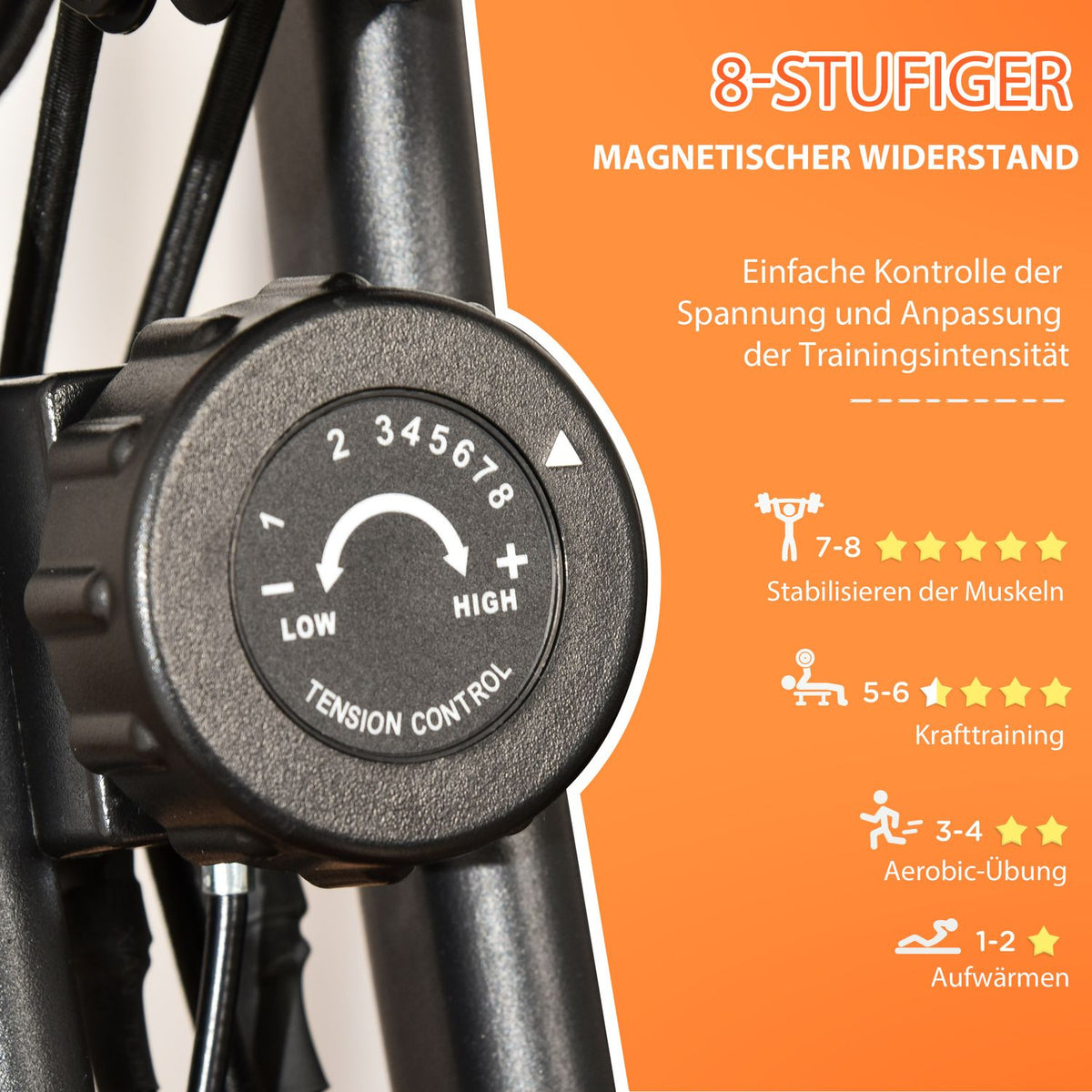Exercise Bike 2-In-1 Home Trainer Lcd Display Folding Exercise Wheel With 8-Level Adjustable Magnetic Resistance And 1 Pair Of Tension Ropes 107X52X110 Cm