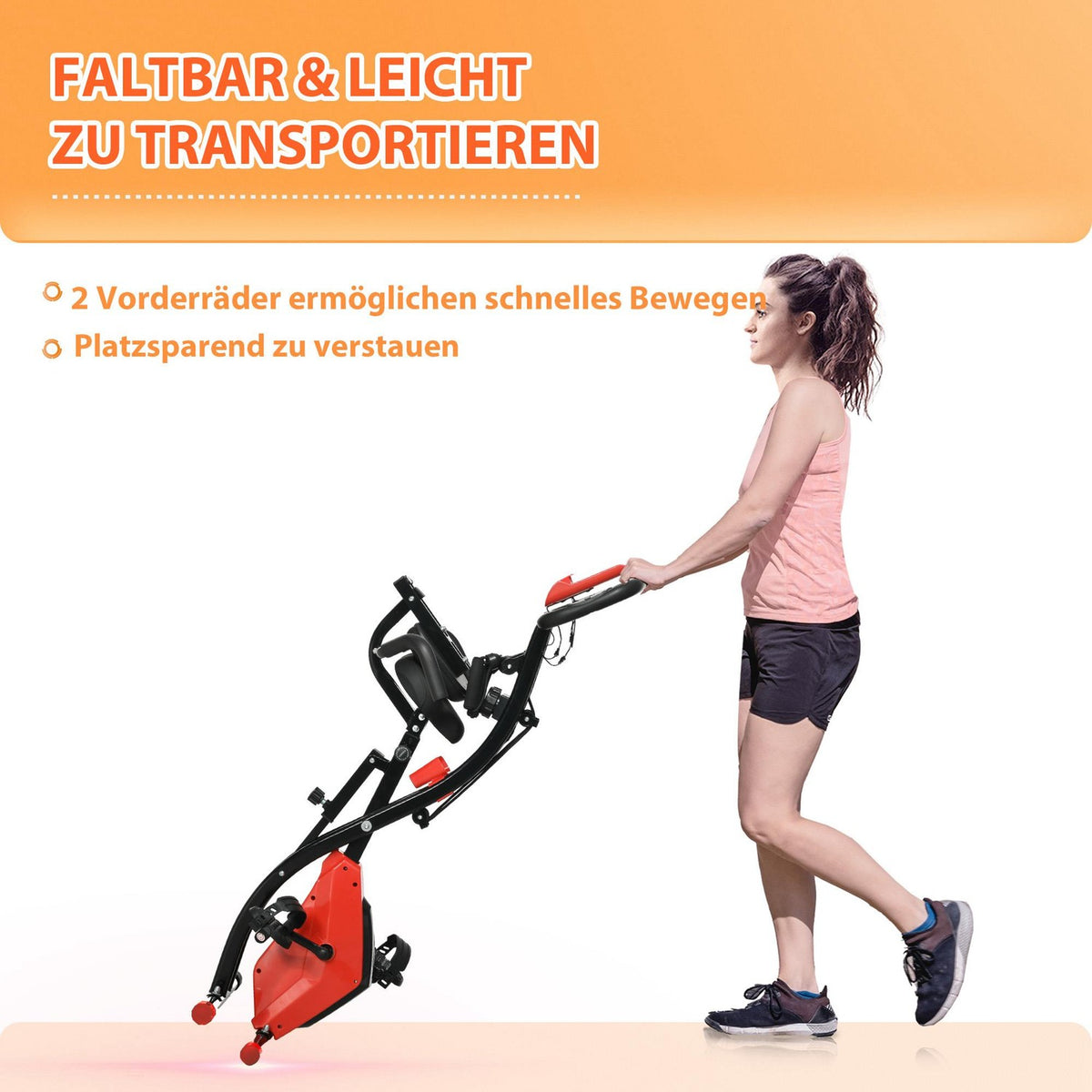 Exercise Bike 2-In-1 Home Trainer Lcd Display Folding Exercise Wheel With 8-Level Adjustable Magnetic Resistance And 1 Pair Of Tension Ropes 107X52X110 Cm